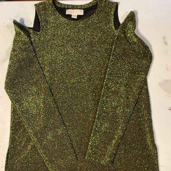 Fun Michael Kors Gold Sparkly Cold Shoulder Top - Picture 1 of 7
